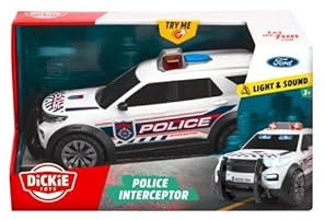 Dickie Toys - Coche Ford Police Interceptor (27,5 cm) - Coche de policía Grande con luz y Sonido, Juguete para niños a Partir de 3 años, Incluye Pilas
