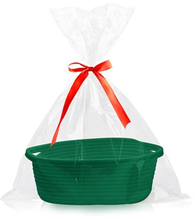 Geschenkkorb Leer, Geflochten Korb für Geschenke mit Geschenktüten und Bändern, Präsentkorb Leer für Babyparty, Geburtstag, Hochzeit, Ostern, Erntedank, Weihnachten (Grün)