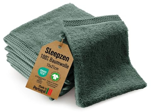 SLEEPZEN - Lot Gant de Toilette Coton Bio (Lot de 6 - Vert Green Bay) Certifié GOTS - 500 g/m² Certifié Oeko-Tex - Gants de Toilette Ultra-Absorbant - Extra Doux - Fabriqué au Portugal