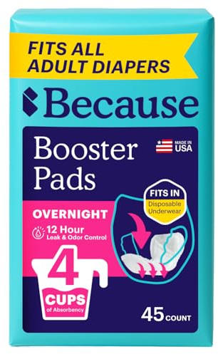 Because Overnight Booster Pads Fit All Adult Diapers, Helps Keep Your Adult Diaper Active All Night, Adds 4 Cups to Incontinence Underwear, Extra Absorbency, 45 Count