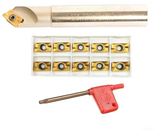 C20-20-120L Indexable Chamfer End Mill Cutter Set With 10 APKT1604 Carbide Inserts For For Cast Iron Processing, Semi-finishing And Finishing Results, 20Mm Shank Diameter, 45 Degree Angle