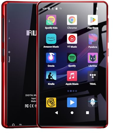 163GB Lettore MP3 con Bluetooth Spotify, Schermo Touch 4.5 Pollici, Lettore MP4 con WiFi, 2000mAh Stereo Portatile HiFi Altoparlanti, Amazon Music, Lettore Musicale Streaming Android per Bambini, FM