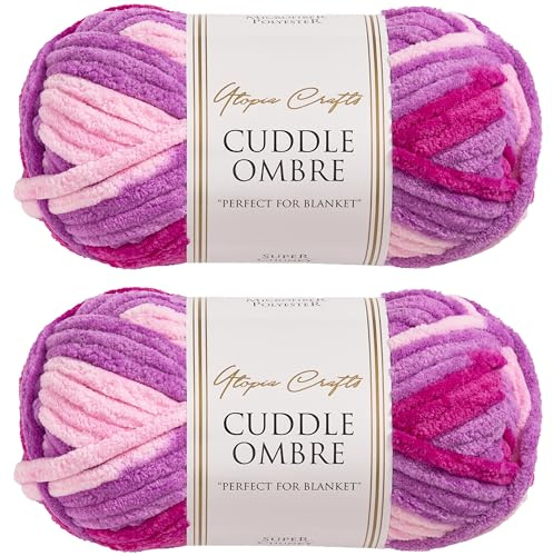 Utopia Crafts Cuddle Ombre Super Chunky Chenille Soft Yarn for Knitting and Crochet 2X 100g (Berry Blossom)