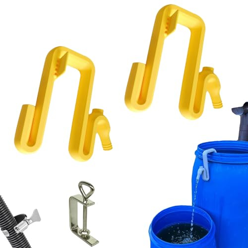 Kit troppopieno per barile pioggia,2pezzi,PLA ecologico,Clamp senza attrezzi,Supporto a manico per tubo,Soluzione raccolta acqua piovana per uso esterno ideale per giardino e serbatoi(Giallo)