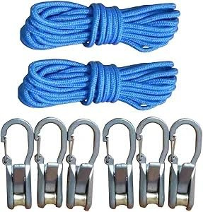 6-Pack Rope Roller Tensioner with Locking Buckle, Paracord Adjusters, Camping and Boating Tie-Down Tool with Locking Buckle for Camping, Boating