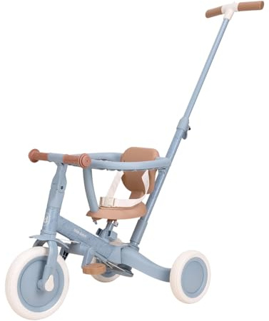 Little Dutch 4-in-1 Laufrad Dreirad - inkl. Schubstange, Pedale, Sicherheitsgurt und -Ring - Kinderdreirad - Lauffahrrad - für Mädchen und Jungen - ab 1-3 Jahre - blau