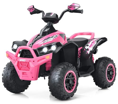 COSTWAY 12 V elektrisk barnfyrhjuling, elektrisk fyrhjuling med musik, tuta och LED-strålkastare, barnfyrhjuling 2,2–4,3 km/h, barnbil för småbarn från 3 år (rosa)