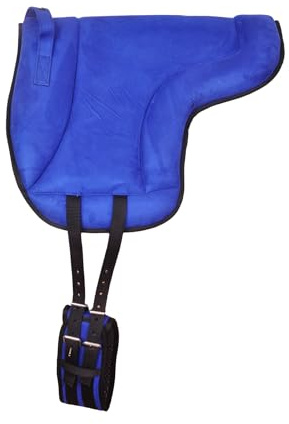 Bareback Riding Pony Pad Suede Saddle with Girth Fits Cob to Pony Blue Color