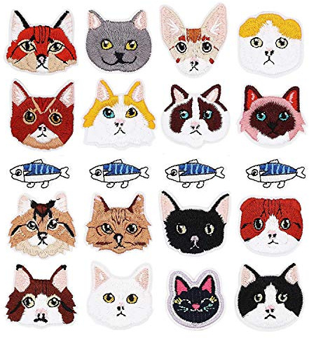 Woohome 20 PCS Cat and Fish Iron On Patches Assorted Cute Kitten Mini Cats Sew On Patches DIY Decoration or Repair, Embroidered Appliques for Clothing Backpacks Jeans T-Shirt Caps Shoes
