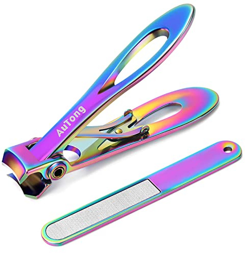 Large Nail Clippers Set for Thick Nails - 16.5mm Wide Jaw Opening Toenail Cutter with Nail File - Heavy Duty Stainless Steel Fingernail Clipper for Men | Women | Elderly, Rainbow Set