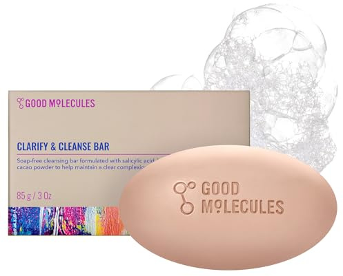 Good Molecules Clarify and Cleanse Bar - Soap Free Bar with Salicylic Acid, BHA for Skin Tone Balancing and Cleansing - Body and Facial Cleanser, Skin Care for Face
