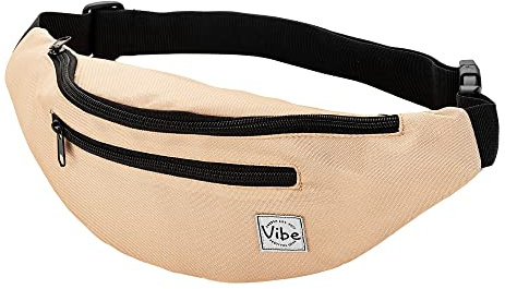 Vibe Bauchtasche Gürteltasche für Damen, Herren & Kinder (Beige) - Fanny Pack Tasche, Hüfttasche, Handytasche für Festival, Party, Rave, Sport, Outdoor, Fitness, Fahrrad, Joggen