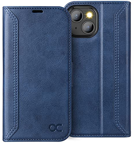 OCASE for iPhone 14 Wallet Case, PU Leather Folio Flip Phone Case with RFID Blocking Card Holder Kickstand, Shockproof Phone Retro Cover for iPhone 14 6.1 Inch 2022 5G,Blue