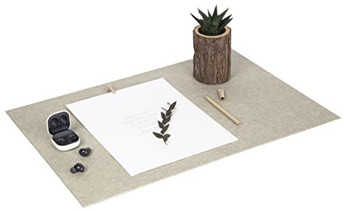 BIGSO ANNIE Schreibtischunterlage – elegante Tischauflage aus Faserplatte und Papier in Leinenoptik – schützendes Mauspad für die Schreibtischoberfläche – beige