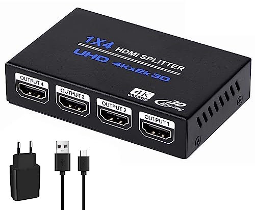 Ozvavzk Splitter HDMI 1 in 4 Out, Sdoppiatore HDMI 4K 30Hz Distributore Audio Video Supporto Duplicatore HDMI Display per HDTV,box,PS4,Lettore Blu-Ray