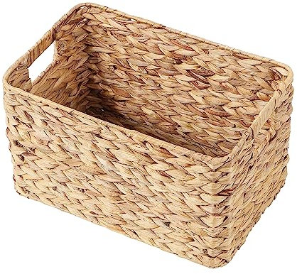 Wickerfield Water Hyacinth Storage Basket with Cut out Handles Shelve Basket Bathroom Storage Wardrobe Nursery Room Gift Hamper (Large)