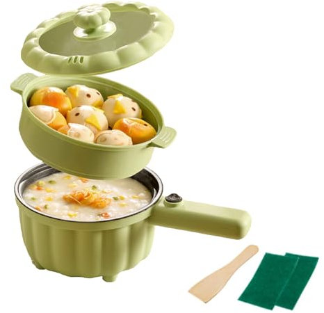 Tuzsocr Multicuiseur électrique,Petite Poêle électrique,2L Marmite électrique en Antiadhésif,Marmite Hot Pot Électrique portable de voyage,avec cuiseur vapeur,pour Steak,Soupe,œufs,Nouilles (Style 4)