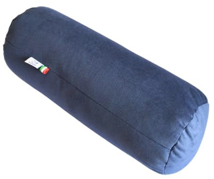 GM Almohada cilíndrica Cervical para Cuello, Espalda y piernas 40x15 cm Fabricada en Italia con Funda de Tela Resistente al Agua y a Las Manchas Azul