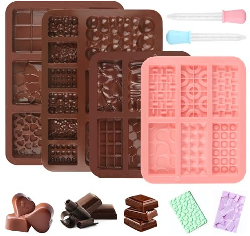 GHVACZS 4 Stück Silikon Schokoladenform Mit 2 Stück Tropfer für DIY Schokolade, Praline Süßigkeiten, Gelees, Eiswürfel
