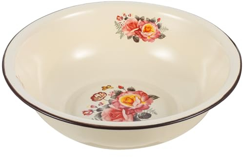 PRETYZOOM Cuenco Esmaltado Retro De 26 Cm Diámetro, Lavabo Esmaltado De Acero Función Para Hacer Masa, Tazón Para Mezclar De Cocina, Uso Doméstico y Decoración Vintage, Diseño Funcional