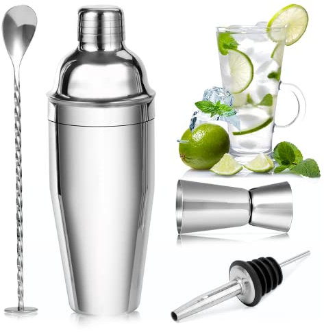Gohytal Cocktail Shaker Set, 750ML Cocktailshaker Set, Coctail Mixer mit Messbecher Barlöffel Umleitung Düse Professionelles ​Barzubehör Werkzeug Bartender, Neujahrsgeschenke Geburtstag Geschenke