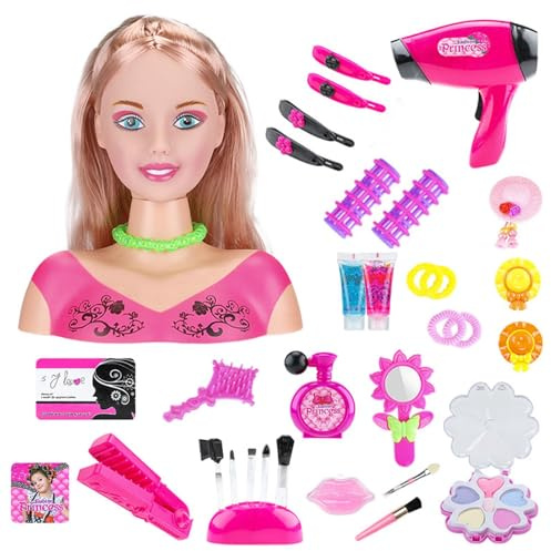 Set Di Bellezza Per Parrucchieri E Trucchi, Teste Per Parrucchieri Trucco Per Bambini, Set Trucco Per Bambini, Testa Per Trucco Top Model, Parrucchiere Con Rumore, Piastra Per Capelli, Gioco Di Ruolo