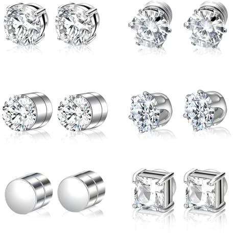 IKOPFLN 6 Paare Ohrringe männer, ohrstecker herren, Edelstahl Magnetische Ohrstecker