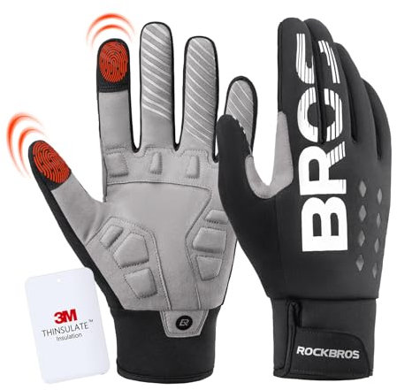 ROCKBROS Thinsulate Winter Fahrradhandschuhe für Damen und Herren, Warm Gefüttert & Winddicht, Stoßdämpfend und rutschfest mit Touchscreen, Handschuhe für Fahrrad, MTB, Rennrad, Laufen und Outdoor