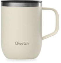 QWETCH - Mug Isotherme Inox Recyclé avec Anse - Sable 350ml - Tasse Isotherme Café & Thé - 6h Chaud & 12h Froid - Bouchon Coulissant Anti-Éclaboussures & Compatible Infuseurs