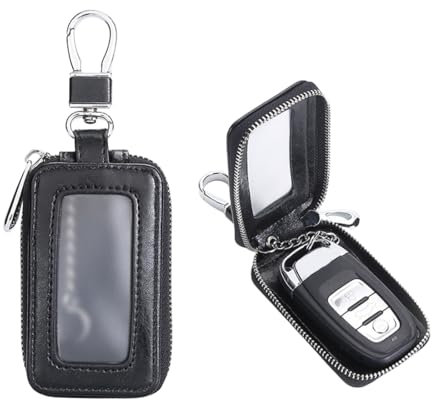 MIRKUZI Portachiavi da uomo 1 portachiavi, astuccio portachiavi, portachiavi per auto, borsa portachiavi portatile per auto con cerniera, custodia per chiavi per auto (nera)