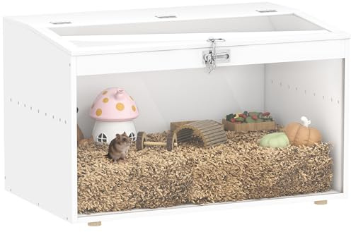 PawHut Jaula para Hámster Casa para Animales Pequeños con Tapa Abatible y Ventana de Acrílico Transparente para Hámsteres Enanos Jerbos Pequeños 80x50x50 cm Blanco