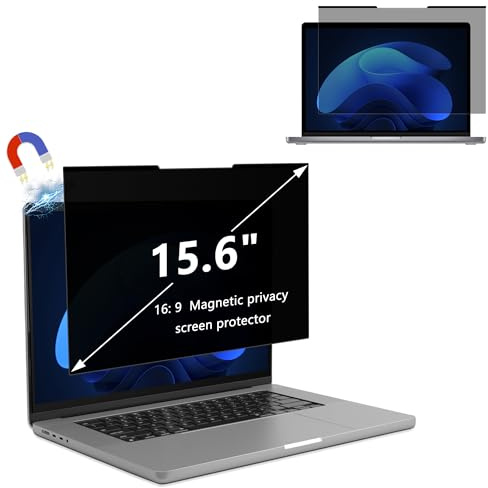 YealRed 15,6 Pulgadas 16:9 Protector de Pantalla Magnético, Anti-Miradas Anti-Luz Azul Anti-Reflejos Antiarañazos Uso Doble Cara, Filtro de Privacidad Magnético Extraíble (15,6 16:9-351 x 204 mm)