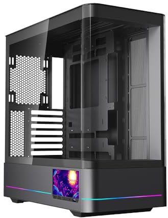 TZMRIT AC-02 PC-hölje ATX-med skärm, medeltornet ATX-datorhölje med panorama-dubbelglas (svart)