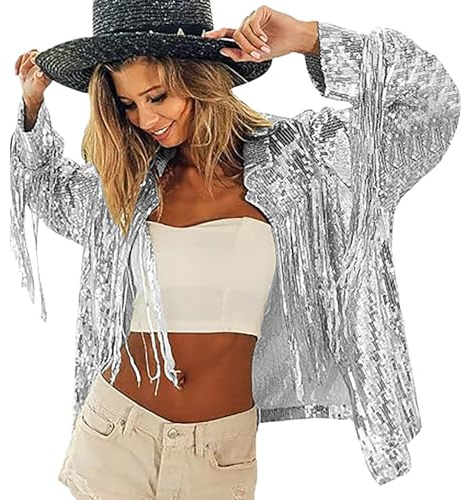 Generisch Veste tendance pour femme avec franges élégantes et paillettes scintillantes dans un style disco tendance et country pour les occasions festives, mode mariée