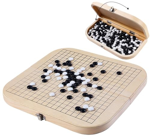 Wood Go Game - Gioco di legno pieghevole, gioco di scacchi educativo, tavola con figure bianche e nere | Strategia per bambini e adulti, giocattolo puzzle per lo sviluppo cognitivo, notte di famiglia