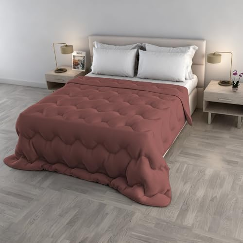 Trapunta Invernale WaterWashed Matrimoniale 250x250 cm, Made in Italy, Piumone Imbottito 300gr, Coperta Lavabile NO STIRO - colore ROSSO CORALLO