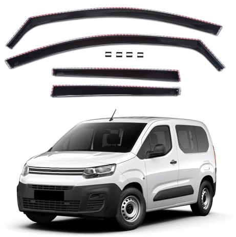 J&J AUTOMOTIVE GD Déflecteurs d'air et de Vent pour Citroen Berlingo Depuis 2018 4pcs, Teintés, Avant et Arrière, Aérodynamique