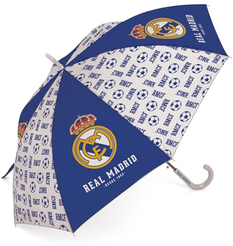 ARDITEX PARAGUAS REAL MADRID CF DE POLIÉSTER, 8 PANELES, DIÁMETRO 86CM, APERTURA AUTOMÁTICA, REGALO IDEAL NIÑO