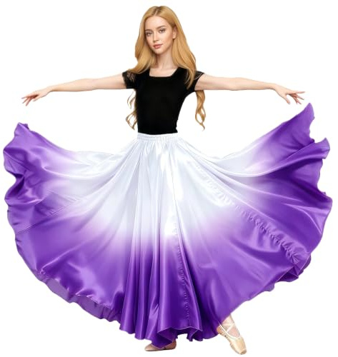 Baisdan Jupe Danse Orientale Femme en Satin, Jupe Longue Cercle Complet pour Flamenco, Halloween, Cosplay