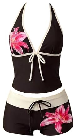 Zanisouta Y2k - Tankini para mujer, diseño de lunares, sexy, cuello de pico, dos piezas, estilo retro, con bragas de corte goch y parte superior push-up, verano elegante
