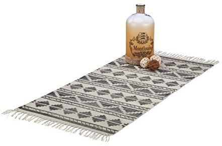 Relaxdays Teppichläufer mit Muster für Flur, Diele, Wohnzimmer, weicher Kurzflor Teppich groß in 70 x140 cm, schwarz