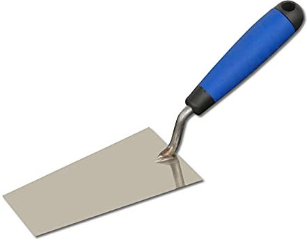 DEWEPRO Truelle de plâtre forme bernoise - Truelle à stuc - Truelle à mastic - Petite truelle de maçon - 145 x 80 x 55 mm - Lame en acier inoxydable, support stable entièrement soudé (lubrifiant) -