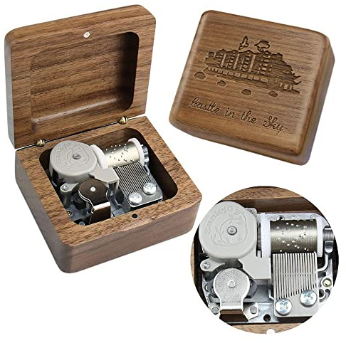 Sinzyo Music Box Vintage Wood Carved Mechanism Musical Boxs Gift For Birthday Valentine's Day Christmas Day(Castle in The Sky-Walnut Wood Box)