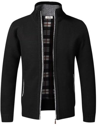 Jinsha Cardigan da Uomo Lavorato a Maglia, con Cerniera Intera, Caldo Maglione Invernale Foderato in Pile(Black M)