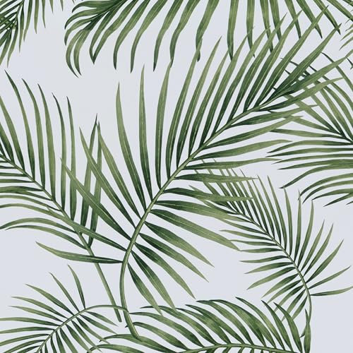 Hode Möbelfolie Selbstklebende Tapete Palmen 44x500cm, Klebefolie Grün Muster Blätter Badezimmer Küche Kinder Wand Selbstklebend, Folie für Möbel, Dekofolie Türtapete Klebefolien