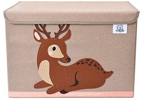 CLCROBD Foldable Kids Large Toy Chest with Flip-Top Lid, Collapsible Fabric Animal Toy Storage Organizer/Bin/Box/Basket/Trunk for Toddler, Children and Baby Nursery (Deer)