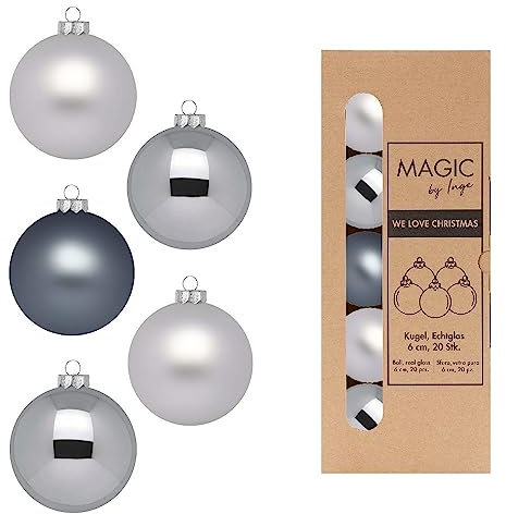 Weihnachtsbaumkugeln-Inge Glas-Grau-Mix-Hazy Grey-6cm-20 Stück