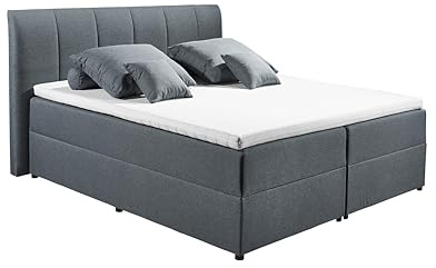 GRANADA 2 Polsterbett 180x200 mit Bettkasten, Anthrazit - Modernes Doppelbett mit dekorativer Steppung & Kaltschaum Topper - 200 x 110 x 213 cm (B/H/T)