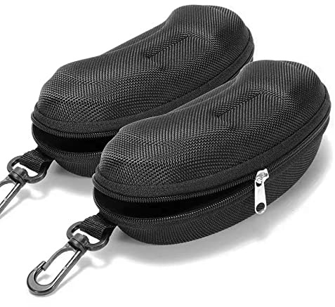 Yamrots 2 Pcs Zipper Hard Sunglasses Cases Portable Travel Eyeglasses Cases with Plastic Hook (Black)