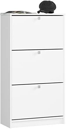 AKORD Schuhschrank mit 3 Schuhkippern | Schuhkipper | Schuhregal geschlossen | Schuhbank | Schuhaufbewahrung B60 x H113 x T28,5 cm, Gewicht 29 kg | Farbe Weiß